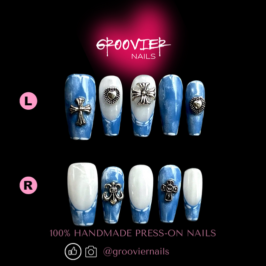 DENIM BLUE JEANS Handmade Press-On Nails (K-G0053)