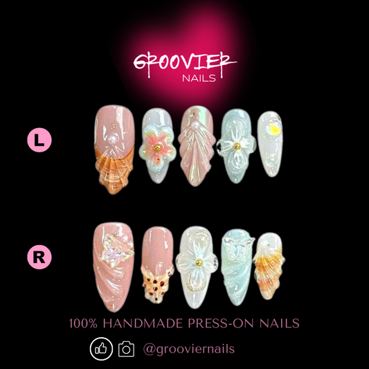 Summer Beach Shells Handmade Press-On Nails （K-G0089)