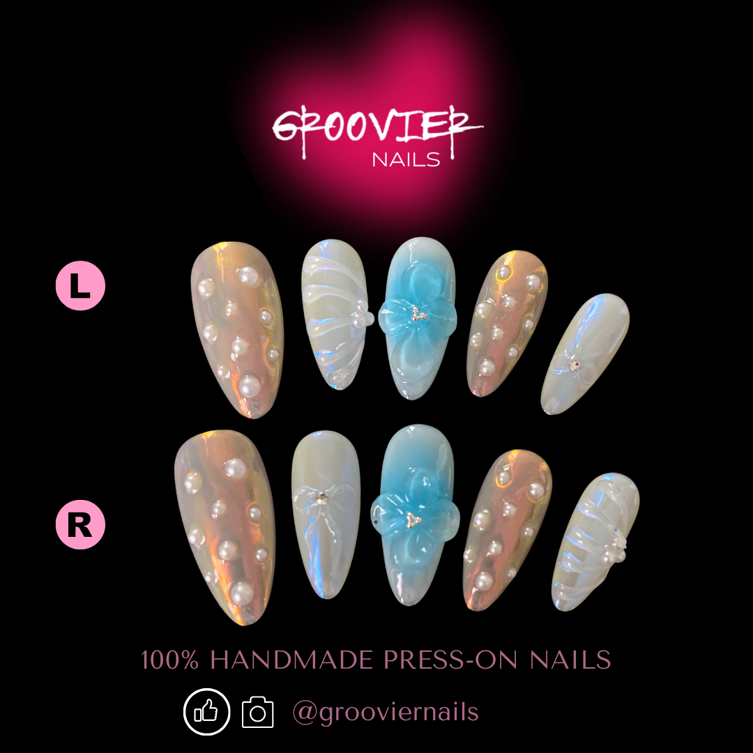 Aquatic Flower Handmade Press-On Nails (C-E039)