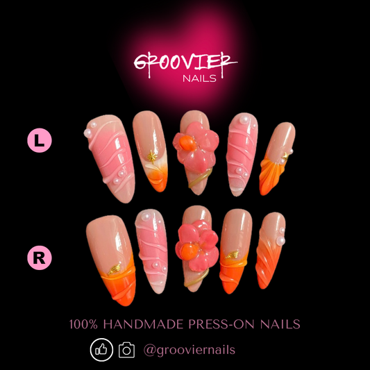 Orange Blossom Handmade Press-On Nails (C-E020)