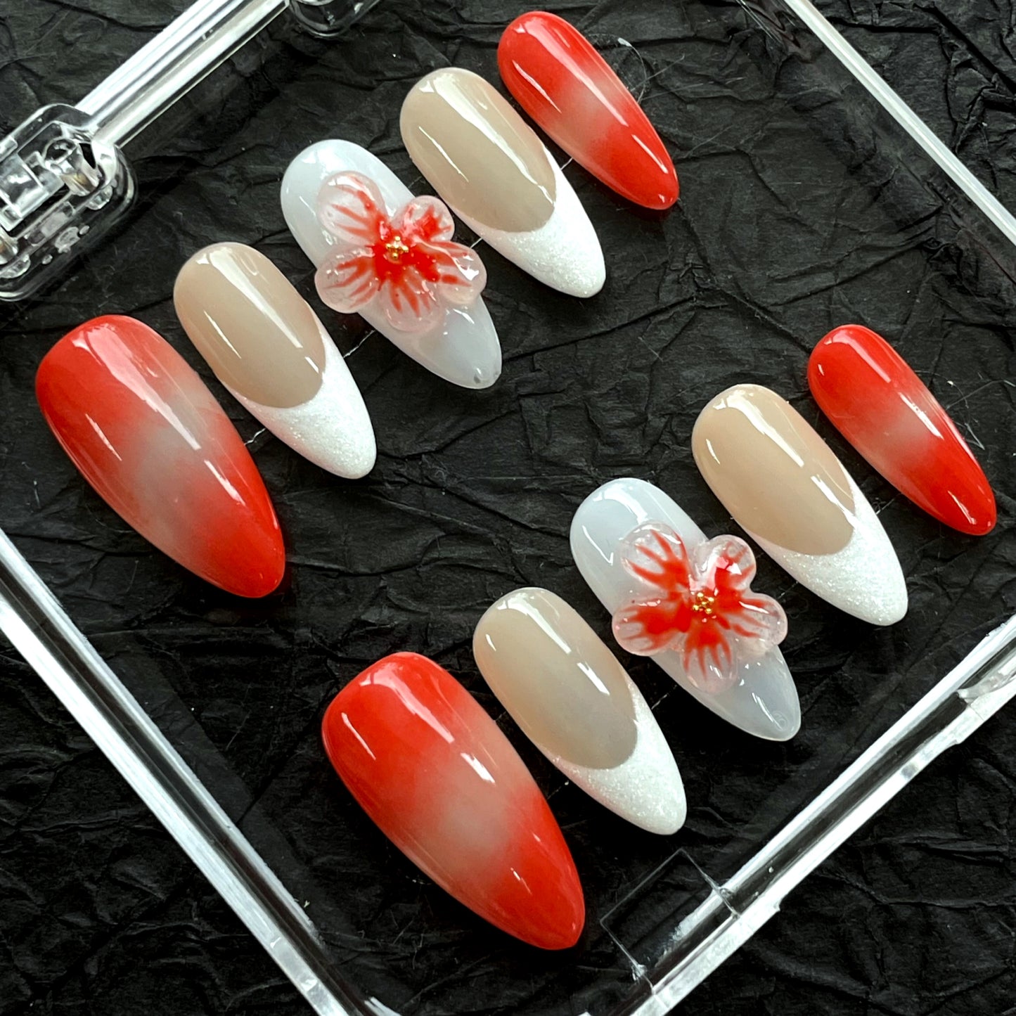 Orange Begonia Flower Handmade Press-On Nails (K-G0097)