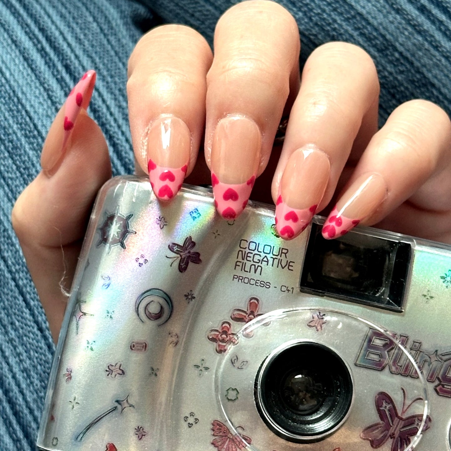 French Barbie Pink Heart Handmade Press-On Nails (K-G0047)