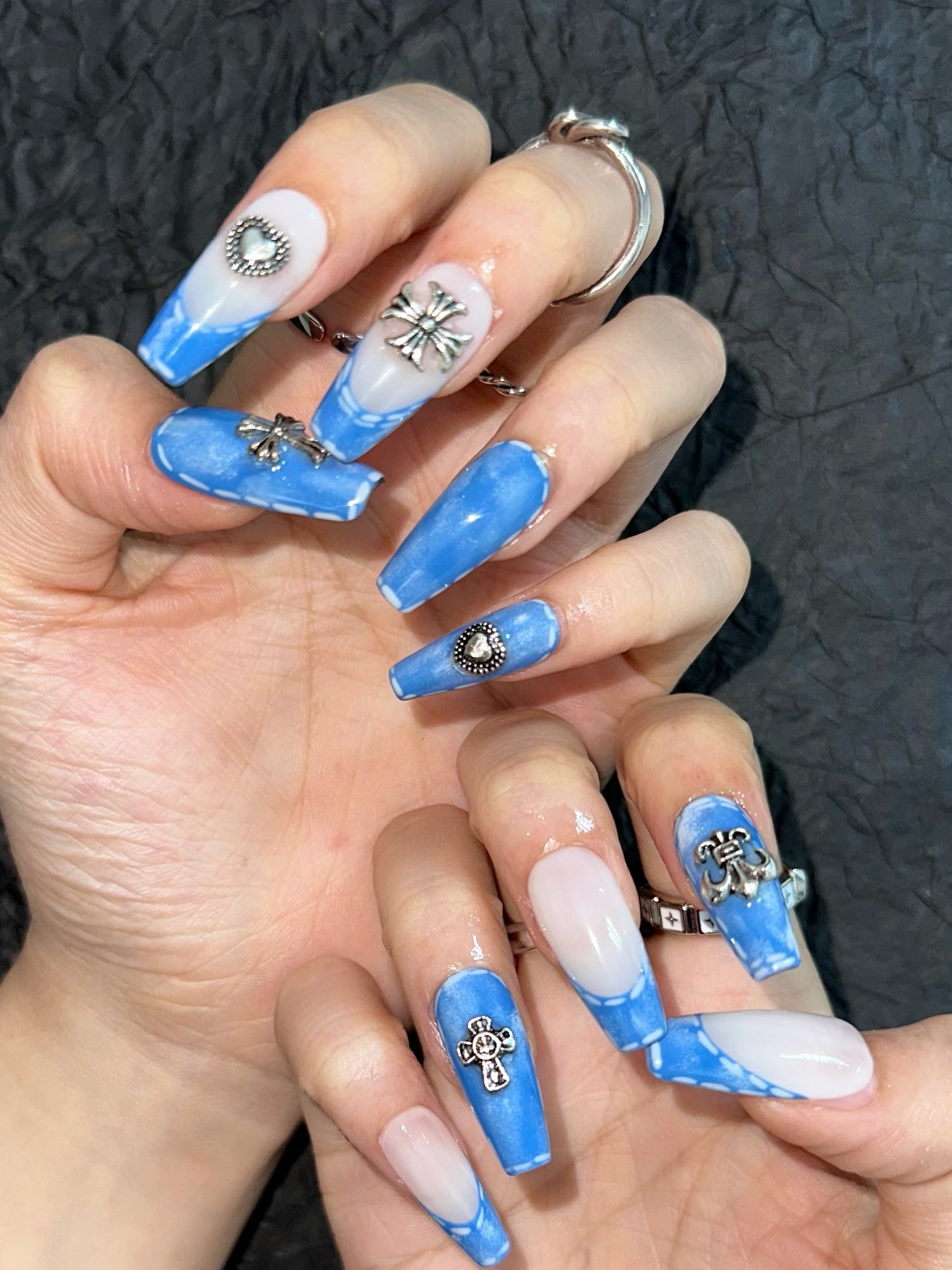 DENIM BLUE JEANS Handmade Press-On Nails (K-G0053)