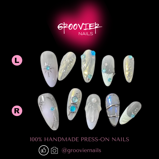 Blue Mermaid Handmade Press-On Nails (C-E003)