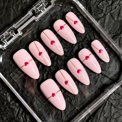 Pink Little Sweet Heart Handmade Press-On Nails (K-G0084)