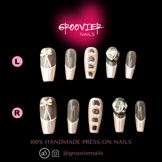 Elegant Pink Ribbon Ballet Shoes Handmade Press-On Nails (K-D0006)