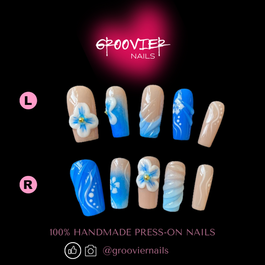 Blue Luau Handmade Press-On Nails (C-E007)