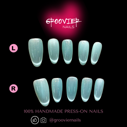 Mint Cat Eye Press-On Nails (K-G0081)