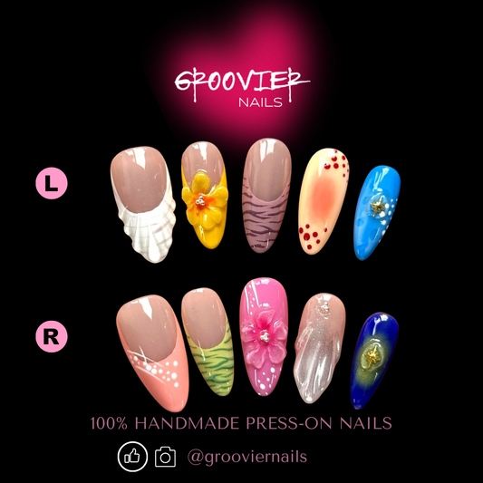 3D Summer Blossoms Handmade Press-On Nails (K-G0103)