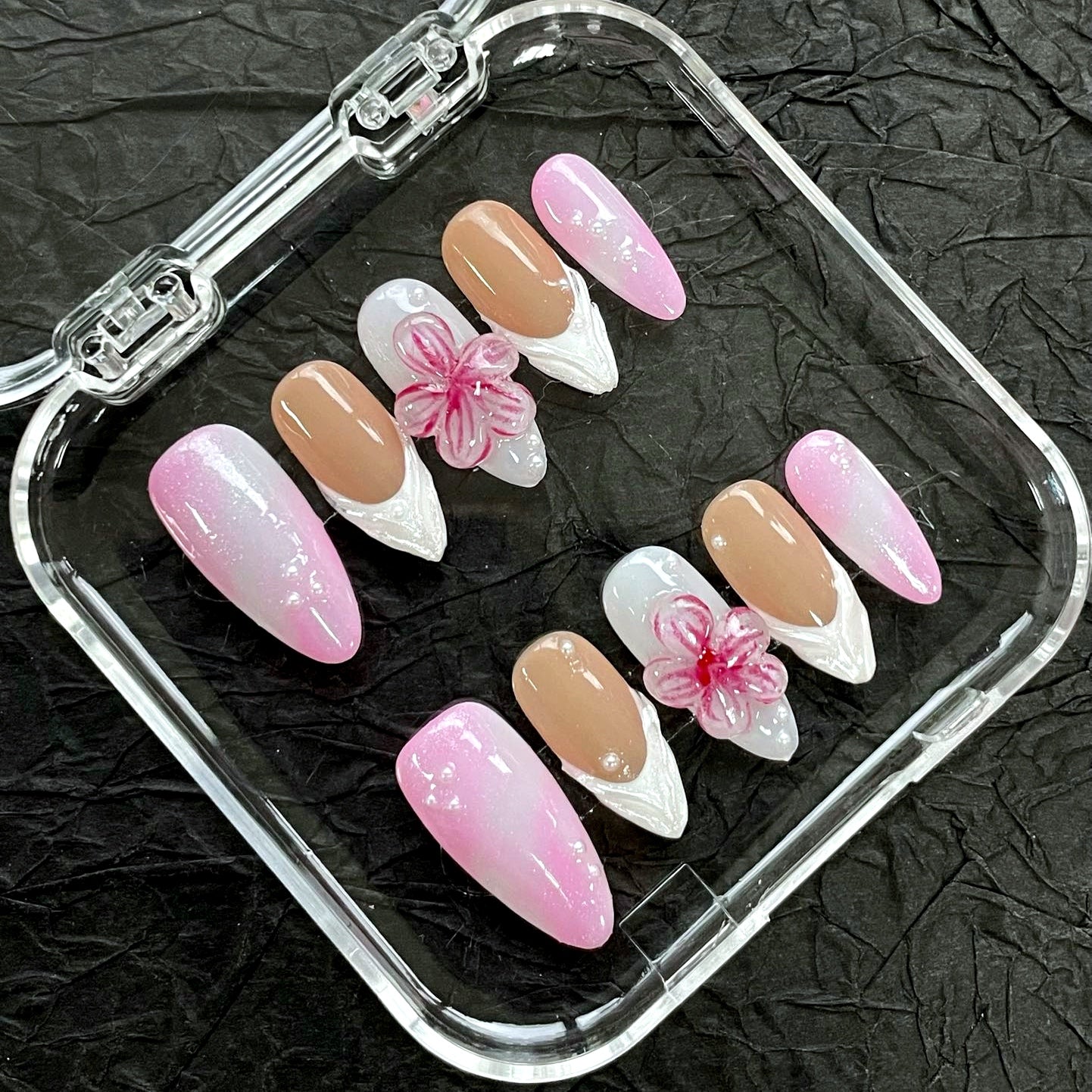 Pink Begonia Flower Handmade Press-On Nails (K-G0096)