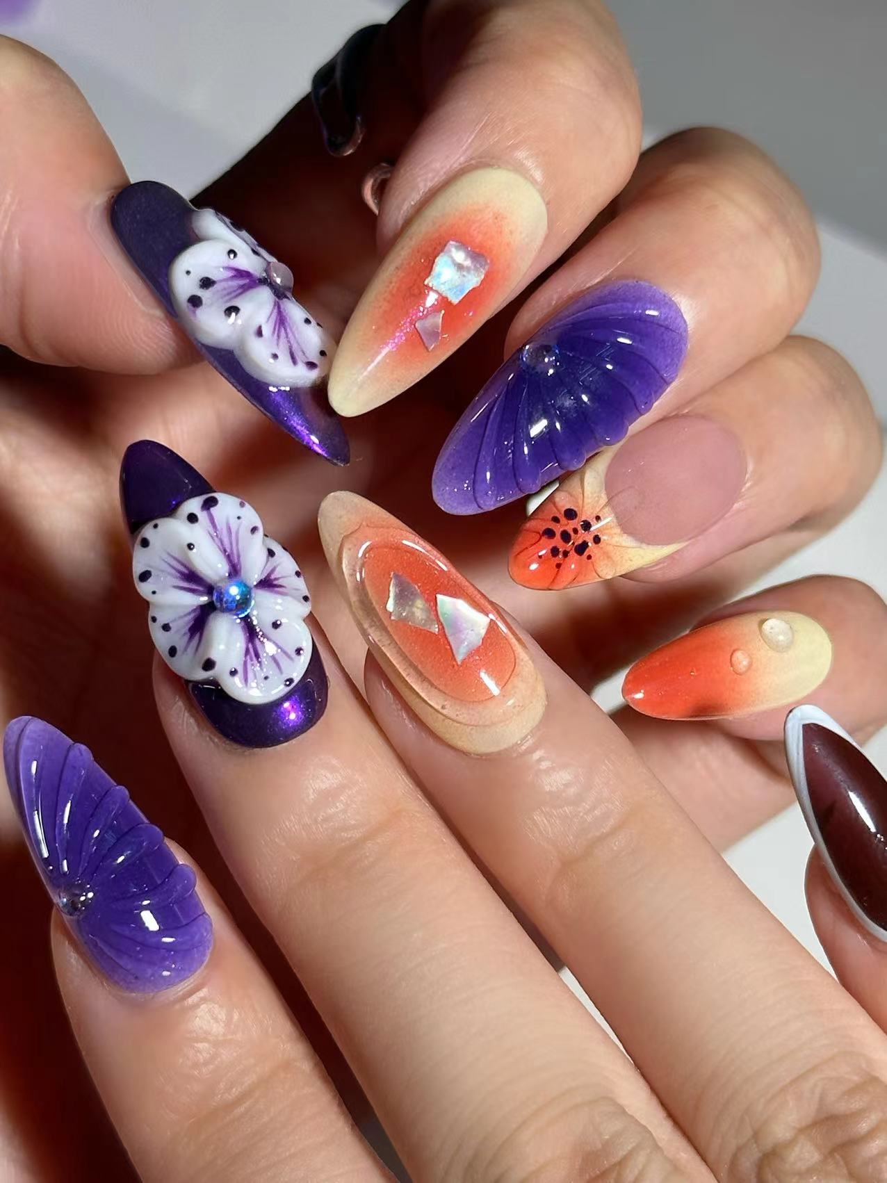 Purple Temptation 3D Carving Handmade Press-On Nails （K-K053)