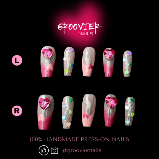 French Candy Sweet Heart Handmade Press-On Nails (K-D0001)