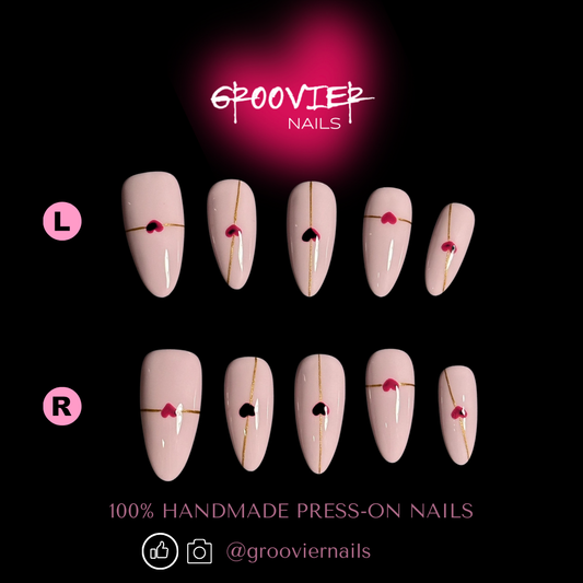 Pink Little Sweet Heart Handmade Press-On Nails (K-G0084)