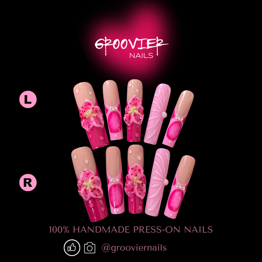 Floral Whirl Handmade Press-On Nails (C-E032)