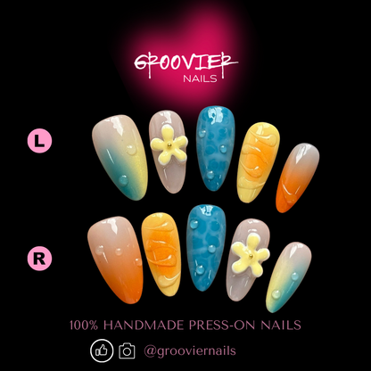 Hawaiian 3D Floral Handmade Press-On Nails (K-G0079)