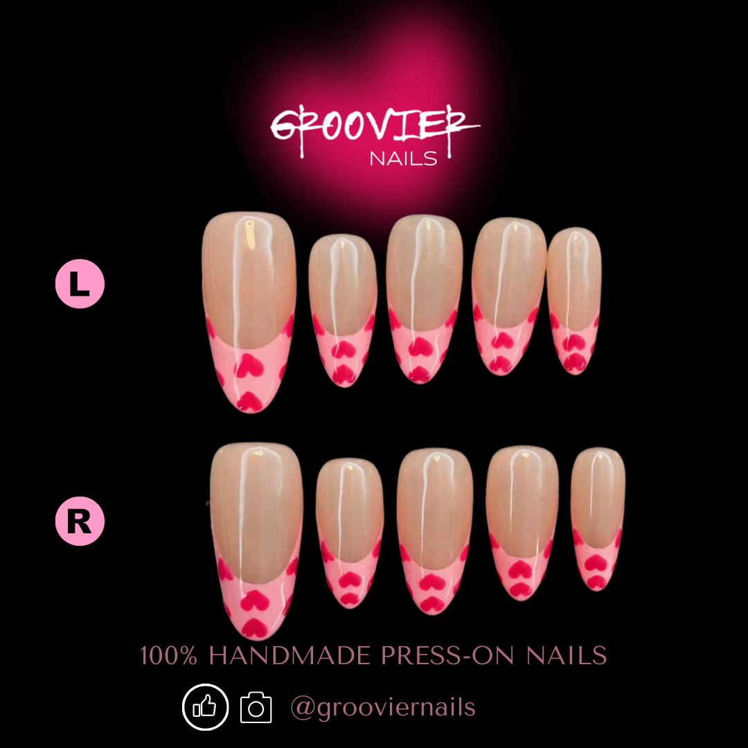 French Barbie Pink Heart Handmade Press-On Nails (K-G0047)