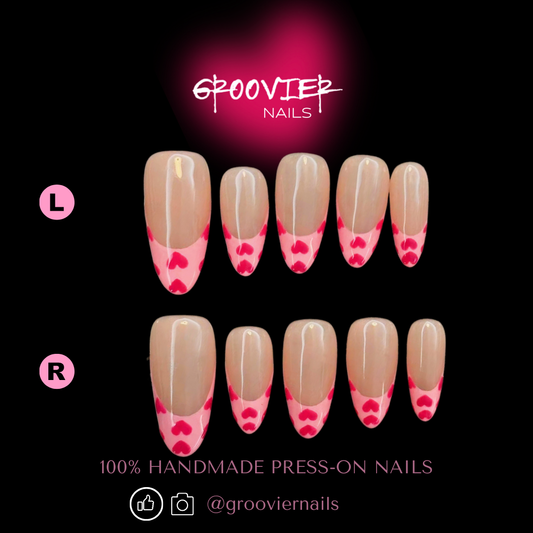 French Barbie Pink Heart Handmade Press-On Nails (K-G0047)